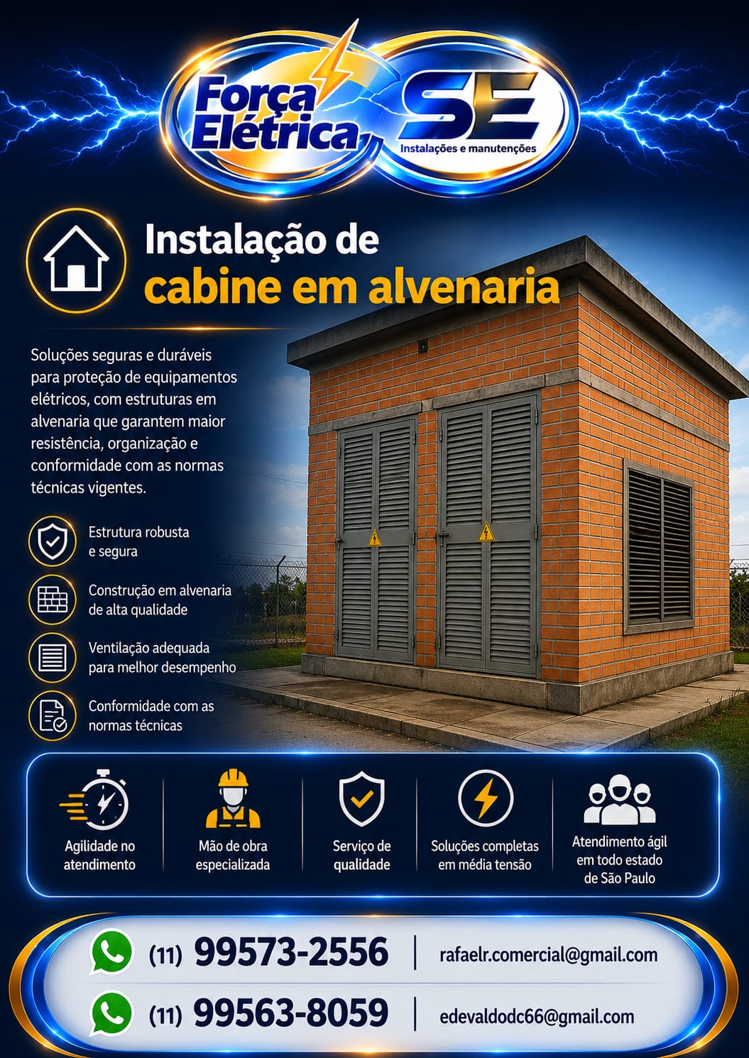 Força Elétrica — Instalação de cabine em alvenaria