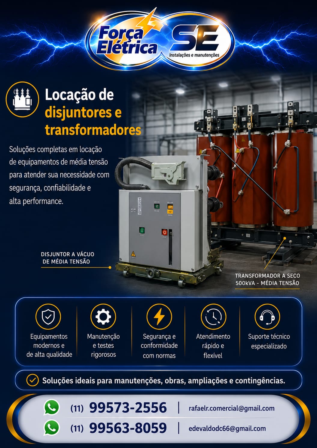 Força Elétrica — Locação de disjuntores e transformadores