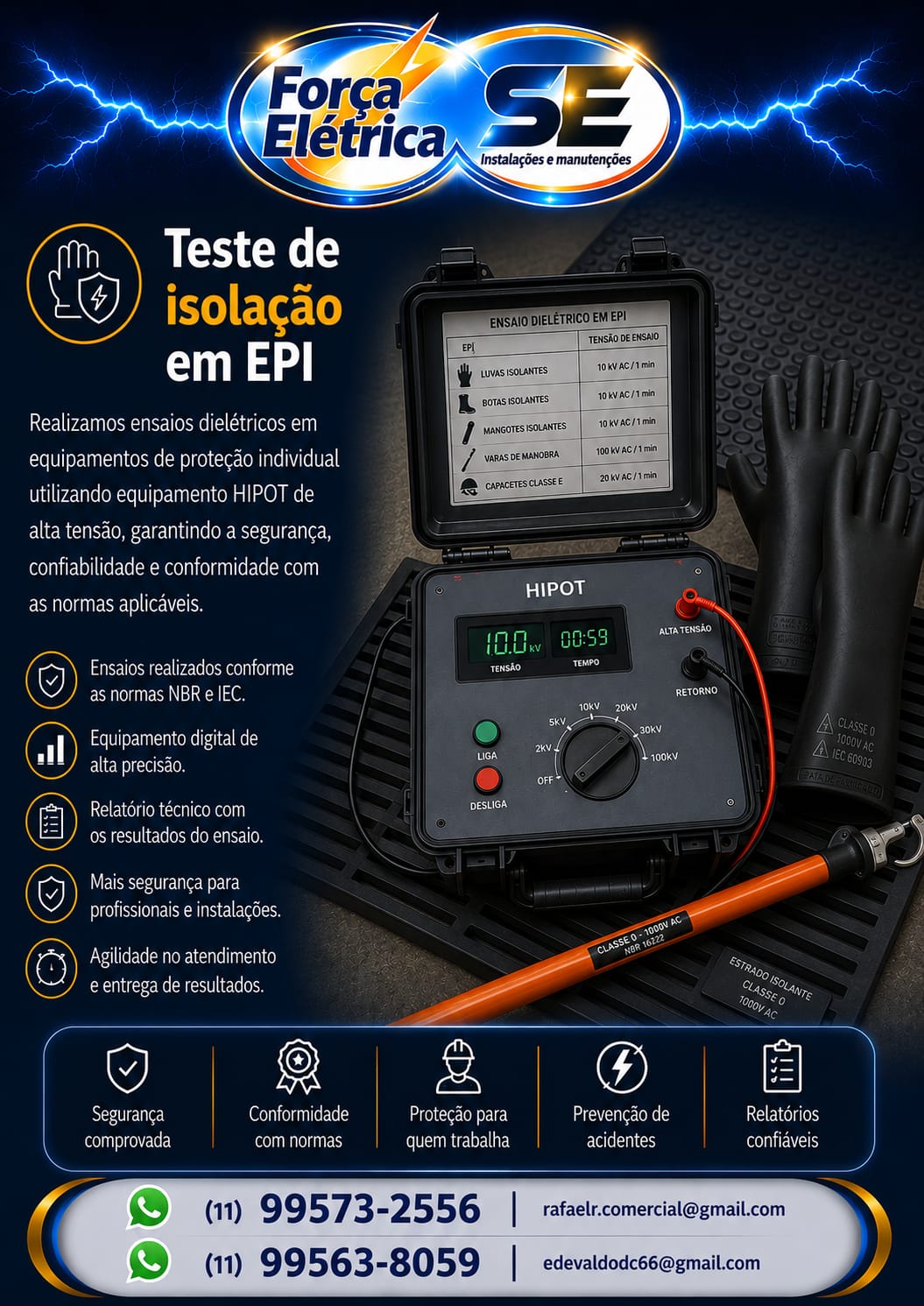 Força Elétrica — Teste de isolação em EPI